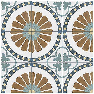 Revival Ring 7-3/4" x 7-3/4" Ceramic  Tile - White, Blue, Green, Brown - Per Case of 25 Tile - 10.50 Square Feet