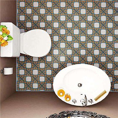 Revival Tulip 7-3/4" x 7-3/4" Ceramic Tile - White, Orange, Blue - Per Case of 25 Tile - 10.50 Square Feet