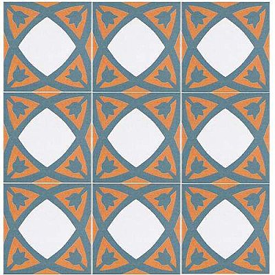 Revival Tulip 7-3/4" x 7-3/4" Ceramic Tile - White, Orange, Blue - Per Case of 25 Tile - 10.50 Square Feet