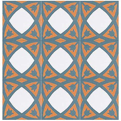 Revival Tulip 7-3/4" x 7-3/4" Ceramic Tile - White, Orange, Blue - Per Case of 25 Tile - 10.50 Square Feet