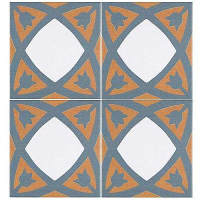 Revival Tulip 7-3/4" x 7-3/4" Ceramic Tile - White, Orange, Blue - Per Case of 25 Tile - 10.50 Square Feet