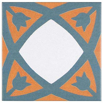Revival Tulip 7-3/4" x 7-3/4" Ceramic Tile - White, Orange, Blue - Per Case of 25 Tile - 10.50 Square Feet