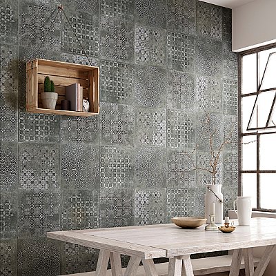 Antigua Deco Graphite 13" x 13" Porcelain Floor & Wall Tile - Sold Per Case of 9 - 10.8 Sq. Ft.