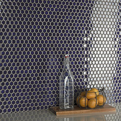 Tribeca 1" Hex Glossy Cobalt Blue Porcelain Mosaic Tile - Sold Per Case of 10 Sheets - 8.65 Square Feet Per Case