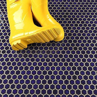 Tribeca 1" Hex Glossy Cobalt Blue Porcelain Mosaic Tile - Sold Per Case of 10 Sheets - 8.65 Square Feet Per Case