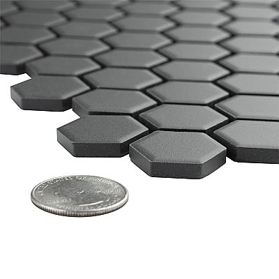 Metropolis 1" Hex Black 12" x 10.25" Unglazed Porcelain Mosaic Tile - Sold Per Case of 10 - 8.7 Square Feet