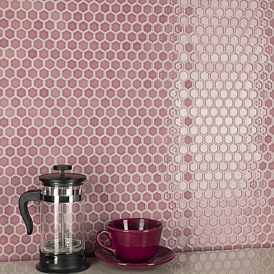 Tribeca 1" Hex Glossy Blush Pink Porcelain Mosaic Tile - Sold Per Case of 10 Sheets - 8.65 Square Feet Per Case