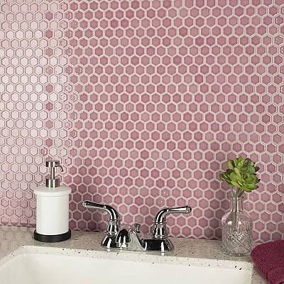 Tribeca 1" Hex Glossy Blush Pink Porcelain Mosaic Tile - Sold Per Case of 10 Sheets - 8.65 Square Feet Per Case