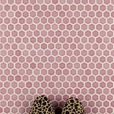 Tribeca 1" Hex Glossy Blush Pink Porcelain Mosaic Tile - Sold Per Case of 10 Sheets - 8.65 Square Feet Per Case