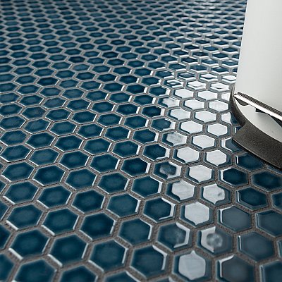 Tribeca 1" Hex Glossy Glacier Blue Porcelain Mosaic Tile - Sold Per Case of 10 Sheets - 8.65 Square Feet Per Case