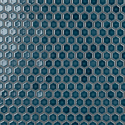 Tribeca 1" Hex Glossy Glacier Blue Porcelain Mosaic Tile - Sold Per Case of 10 Sheets - 8.65 Square Feet Per Case