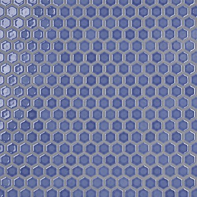Tribeca 1" Hex Glossy Periwinkle Blue Porcelain Mosaic Tile - Sold Per Case of 10 Sheets - 8.65 Square Feet Per Case