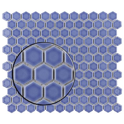 Tribeca 1" Hex Glossy Periwinkle Blue Porcelain Mosaic Tile - Sold Per Case of 10 Sheets - 8.65 Square Feet Per Case