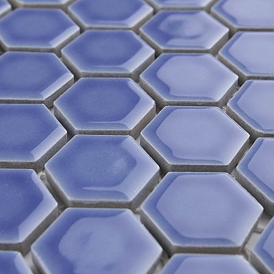 Tribeca 1" Hex Glossy Periwinkle Blue Porcelain Mosaic Tile - Sold Per Case of 10 Sheets - 8.65 Square Feet Per Case