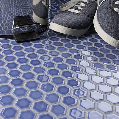Tribeca 1" Hex Glossy Periwinkle Blue Porcelain Mosaic Tile - Sold Per Case of 10 Sheets - 8.65 Square Feet Per Case