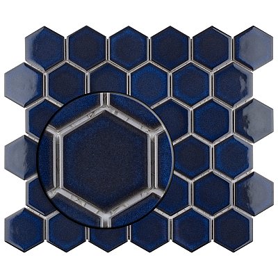Tribeca 2" Hex Glossy Cobalt Blue Porcelain Mosaic Tile - Sold Per Case of 10 Sheets - 9.96 Square Feet Per Case