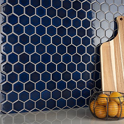 Tribeca 2" Hex Glossy Cobalt Blue Porcelain Mosaic Tile - Sold Per Case of 10 Sheets - 9.96 Square Feet Per Case