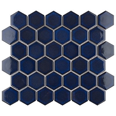 Tribeca 2" Hex Glossy Cobalt Blue Porcelain Mosaic Tile - Sold Per Case of 10 Sheets - 9.96 Square Feet Per Case