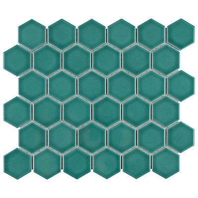 Tribeca 2" Hex Glossy Jade Green Porcelain Mosaic Tile - Sold Per Case of 10 Sheets - 9.96 Square Feet Per Case