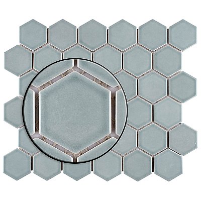 Tribeca 2" Hex Glossy Gray Mist Porcelain Mosaic Tile - Sold Per Case of 10 Sheets - 9.96 Square Feet Per Case