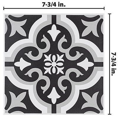 Braga Classic II 7-3/4" x 7-3/4" Ceramic Tile - Gray & Black - Per Case of 25 - 10.76 Square Feet