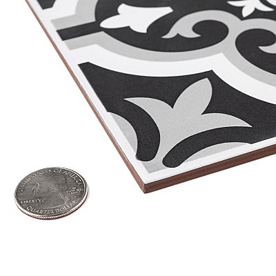 Braga Classic II 7-3/4" x 7-3/4" Ceramic Tile - Gray & Black - Per Case of 25 - 10.76 Square Feet