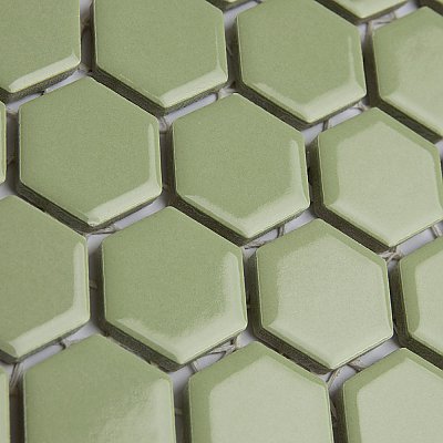 Metro 1" Hex Glossy Olive 11-7/8" x 10-1/4" Porcelain Mosaic Tile - Sold Per Case of 10 - 8.7 Square Feet