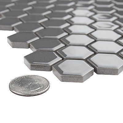 Metro 7/8" Hex Glossy Gray Porcelain Mosaic Tile - Sold Per Case of 10 - 8.56 square feet