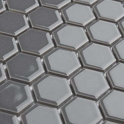 Metro 7/8" Hex Glossy Gray Porcelain Mosaic Tile - Sold Per Case of 10 - 8.56 square feet