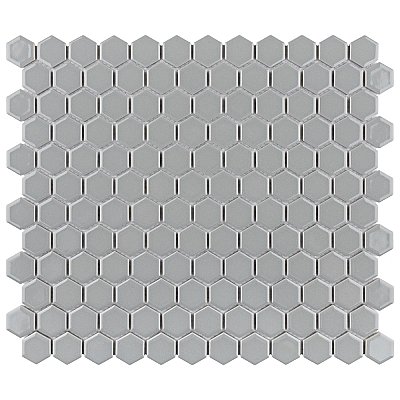 Metro 7/8" Hex Glossy Light Gray Porcelain Mosaic Tile - Sold Per Case of 10 - 8.56 square feet
