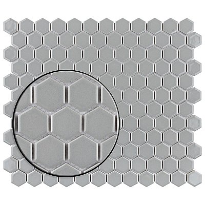 Metro 7/8" Hex Glossy Light Gray Porcelain Mosaic Tile - Sold Per Case of 10 - 8.56 square feet