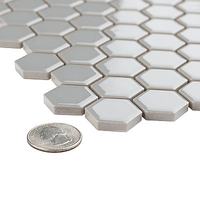 Metro 7/8" Hex Glossy Light Gray Porcelain Mosaic Tile - Sold Per Case of 10 - 8.56 square feet