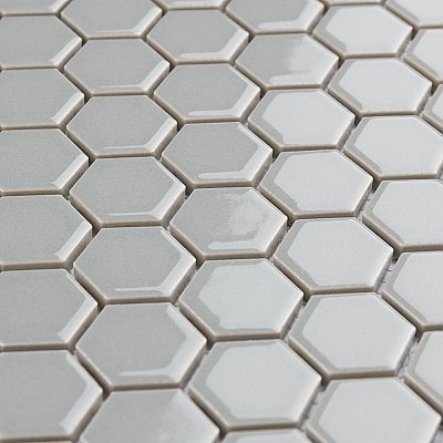 Metro 7/8" Hex Glossy Light Gray Porcelain Mosaic Tile - Sold Per Case of 10 - 8.56 square feet