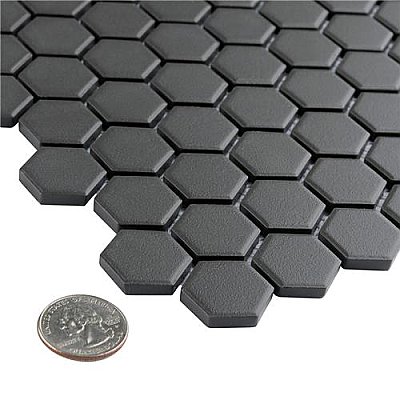 Gotham 1" Hex Unglazed Porcelain Tile - Black - Per Case of 10 Sheets - 8.56 Square Feet