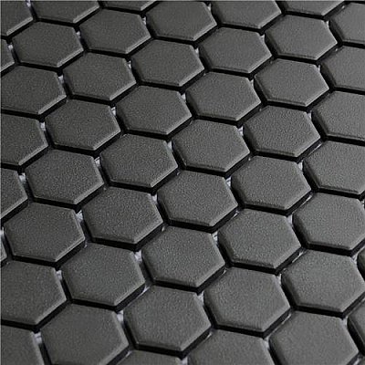 Gotham 1" Hex Unglazed Porcelain Tile - Black - Per Case of 10 Sheets - 8.56 Square Feet