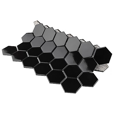 Metro 2" Hex Glossy Black 11-1/8" x 12-5/8" Porcelain Mosaic Tile - Sold Per Case of 10 - 10.0 Sq. Ft.