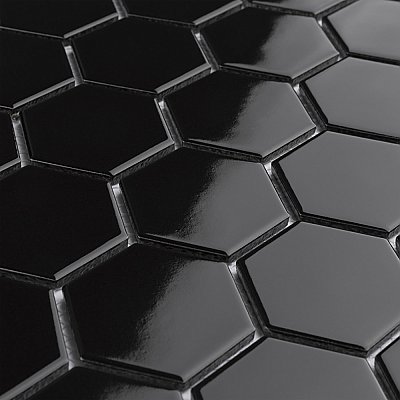Metro 2" Hex Glossy Black 11-1/8" x 12-5/8" Porcelain Mosaic Tile - Sold Per Case of 10 - 10.0 Sq. Ft.