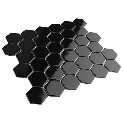 Metro 2" Hex Glossy Black 11-1/8" x 12-5/8" Porcelain Mosaic Tile - Sold Per Case of 10 - 10.0 Sq. Ft.