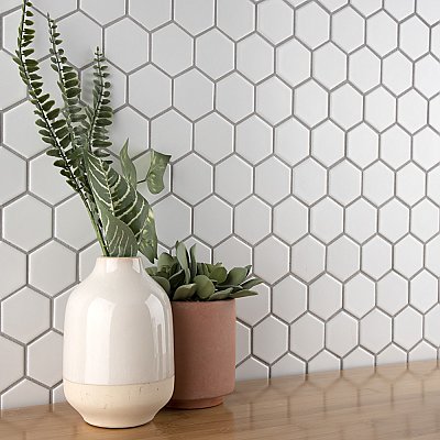 Metro 2" Hex Matte White Porcelain Mosaic - Per Case of 10 - 9.96 Square Feet