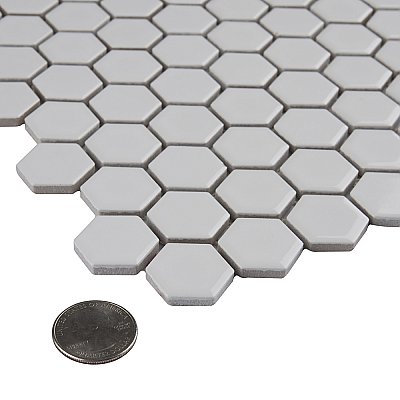 Metro 1" Hex Glossy White Porcelain Mosaic Tile - Per Case of 10 - 8.5 Square Feet