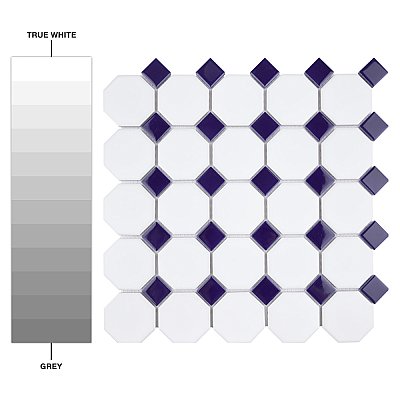 Metro Octagon M White w/Cobalt Dot 11-1/2" x 11-1/2" Porcelain Mosaic Tile - Sold Per Case of 10 - 9.4 Sq. Ft.