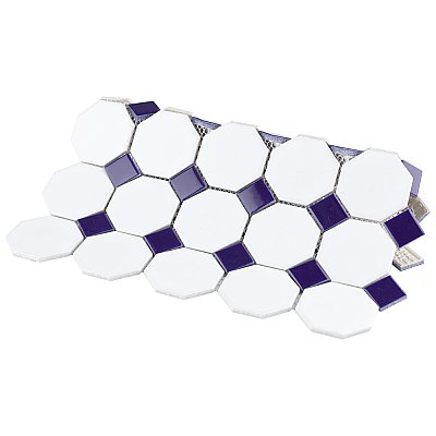 Metro Octagon M White w/Cobalt Dot 11-1/2" x 11-1/2" Porcelain Mosaic Tile - Sold Per Case of 10 - 9.4 Sq. Ft.