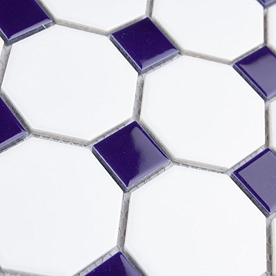 Metro Octagon M White w/Cobalt Dot 11-1/2" x 11-1/2" Porcelain Mosaic Tile - Sold Per Case of 10 - 9.4 Sq. Ft.