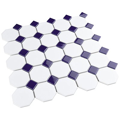 Metro Octagon M White w/Cobalt Dot 11-1/2" x 11-1/2" Porcelain Mosaic Tile - Sold Per Case of 10 - 9.4 Sq. Ft.