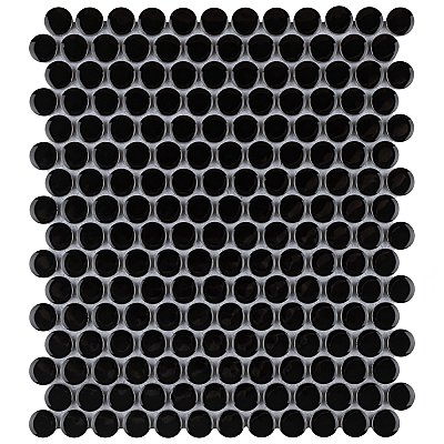 Metro Penny Glossy Black 11-1/2" x 9-3/4" Porcelain Mosaic Tile - Sold Per Case of 20 - 15.94 Square Feet