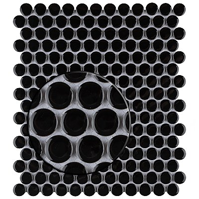 Metro Penny Glossy Black 11-1/2" x 9-3/4" Porcelain Mosaic Tile - Sold Per Case of 20 - 15.94 Square Feet