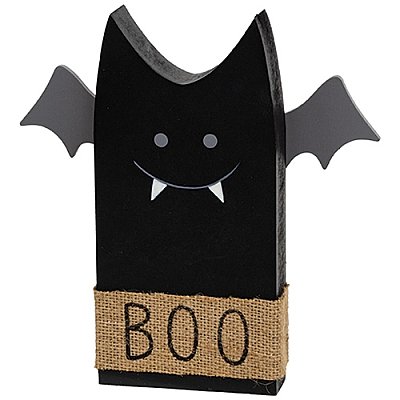 Boo Bat and Eek Cat Halloween Fall Decor Pair