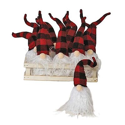 Red & Black Buffalo Check Santa Gnome Ornament - SOLD EACH
