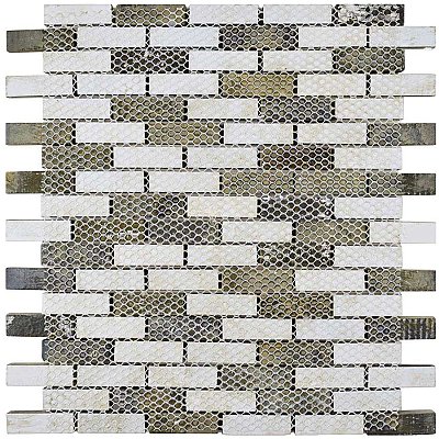 Tessera Subway Stonehenge 11-3/4" x 11-3/4" Glass & Stone Mosaic Tile - Gray/Brown/Tan - Per Sheet - .95 Square Feet