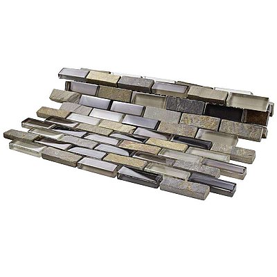Tessera Subway Stonehenge 11-3/4" x 11-3/4" Glass & Stone Mosaic Tile - Gray/Brown/Tan - Per Sheet - .95 Square Feet